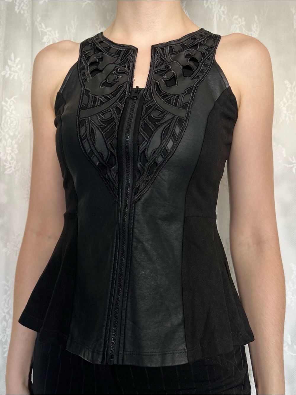 Vamp Goth Black Pleather Blouse